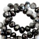 Faceted glass beads 4x3mm rondelle Anthracite-light grey half pearl high shine coating